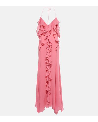 Blumarine Ruffle Cotton And Silk Maxi Dress - Pink