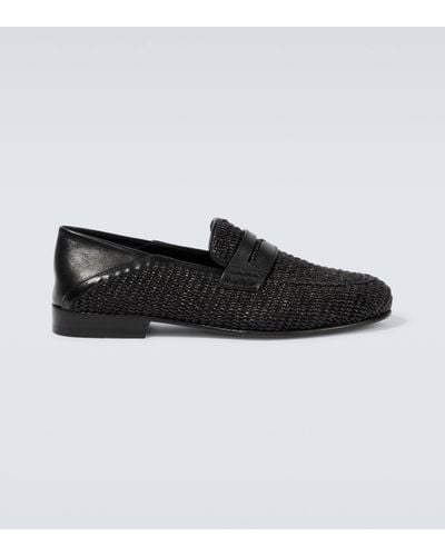 Manolo Blahnik Padstow Raffia And Leather Loafers - Black