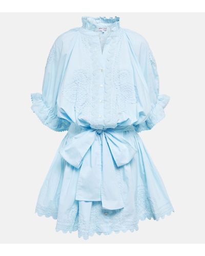 Juliet Dunn Belted Cotton Shirt Dress - Blue