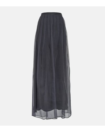 Brunello Cucinelli Pleated Silk Chiffon Maxi Skirt - Blue