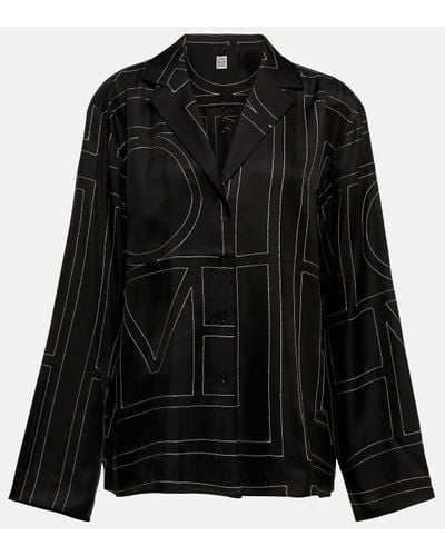 Totême Logo-embroidered Silk Shirt - Black