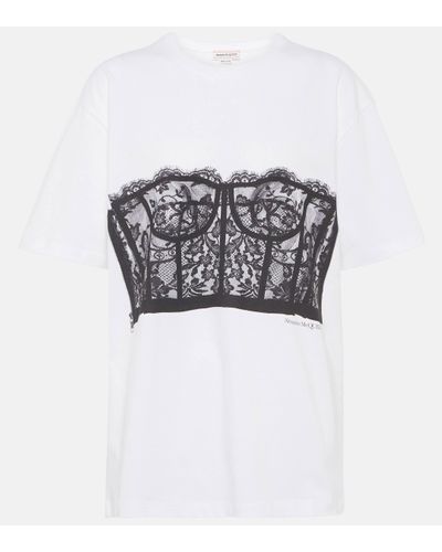 Alexander McQueen Lace-overlay Cotton Jersey T-shirt - White