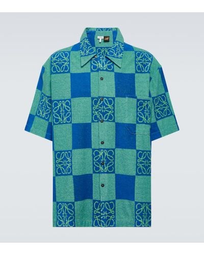 Loewe Paula's Ibiza Anagram Cotton-blend Bowling Shirt - Blue