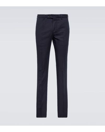 Incotex Linen And Cotton Chinos - Blue
