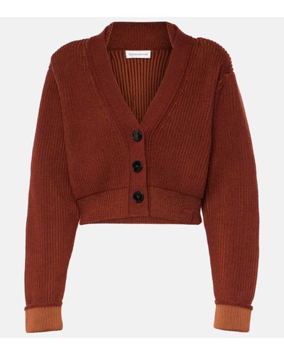 Victoria Beckham Cropped Wool-blend Cardigan - Red