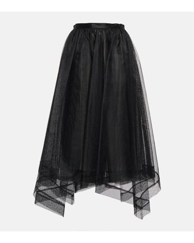 Alexander McQueen Asymmetrical Tiered Tulle Midi Skirt - Black