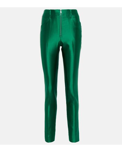 Victoria Beckham Pantalon slim en satin a taille haute - Vert