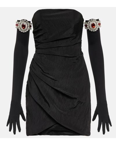 David Koma Moire Minidress And Embellished Gloves - Black