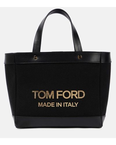 Tom Ford Borsa T Screw Mini in canvas e pelle - Nero