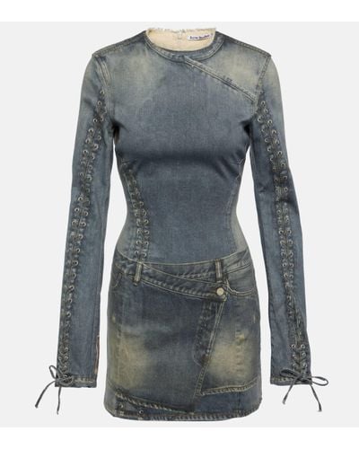 Acne Studios Robe imprimee en coton melange - Bleu
