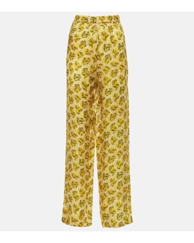 Isabel Marant Piera Printed Silk-blend Straight Pants - Yellow