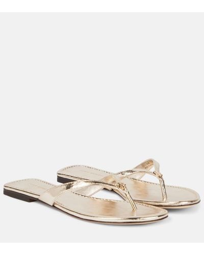 Tory Burch Metallic Leather Thong Sandals - Natural