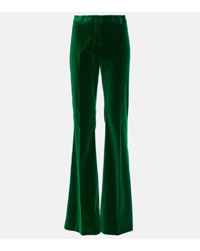 Etro High-rise Cotton Velvet Flared Trousers - Green