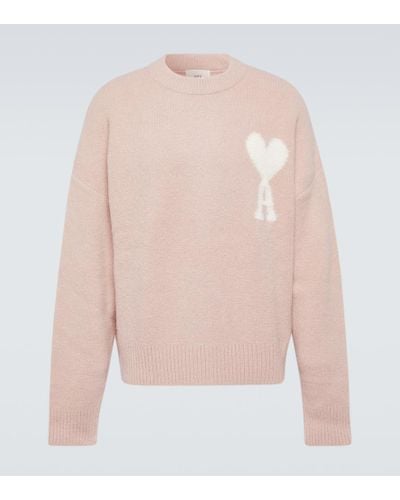 Ami Paris Ami De Coeur Alpaca-blend Sweater - Pink