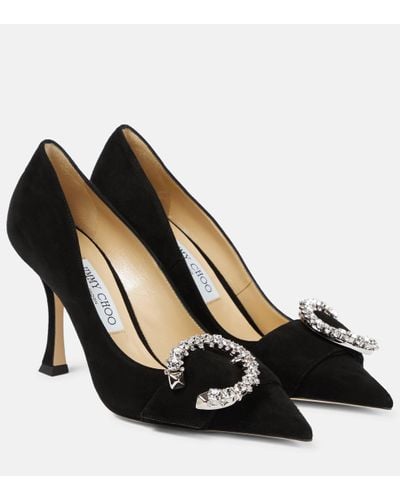 Jimmy Choo Melva 90 Embellished Suede Court Shoes - Black