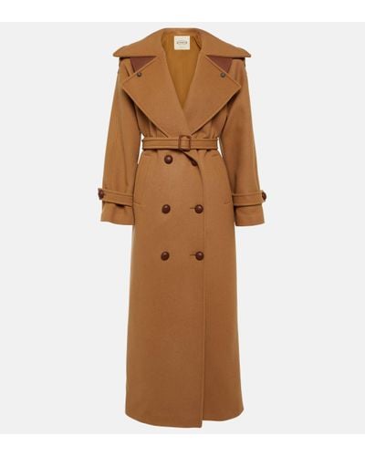 Tod's Leather-trimmed Wool Coat - Brown