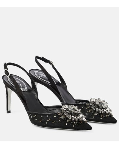 Rene Caovilla Crystal-embellished Slingback Court Shoes - Black