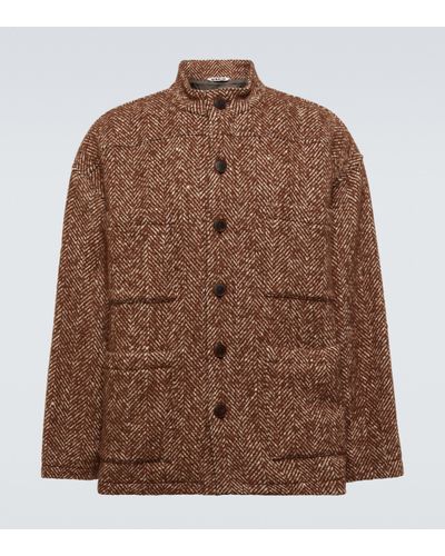 AURALEE Herringbone Wool-blend Blouson Jacket - Brown
