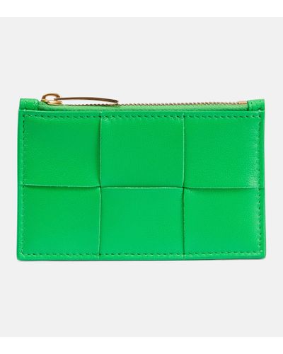 Bottega Veneta Intreccio Leather Card Holder - Green