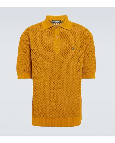 Dolce & Gabbana Cotton-blend Mesh Polo Shirt - Yellow