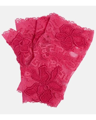 Versace Embroidered Lace Fingerless Gloves - Pink