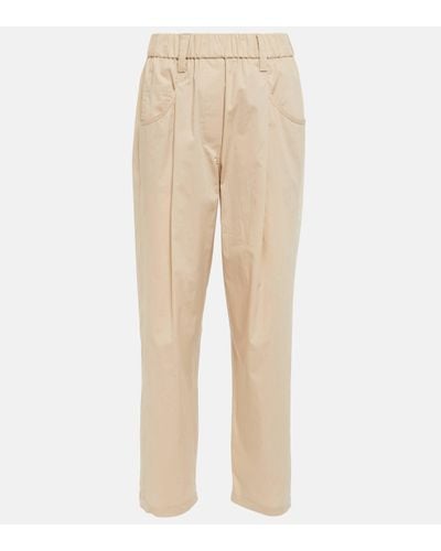 Brunello Cucinelli Tapered Cotton Trousers - Natural