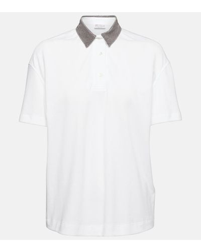 Brunello Cucinelli Embellished Cotton Polo Shirt - White