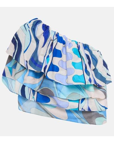Emilio Pucci Top monospalla in cotone con stampa - Blu