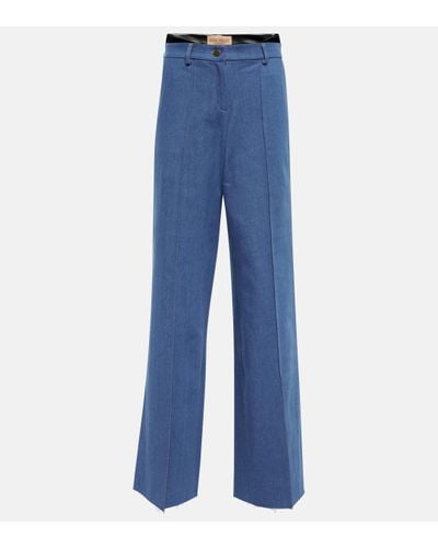 AYA MUSE Pantalon Ule a taille basse en jean - Bleu