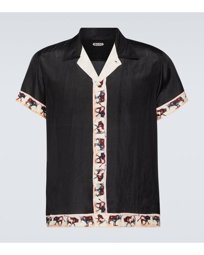 Bode Taureau Printed Silk Bowling Shirt - Black