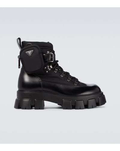 Prada Monolith Leather And Nylon Ankle Boots in Black for Men | Lyst UK