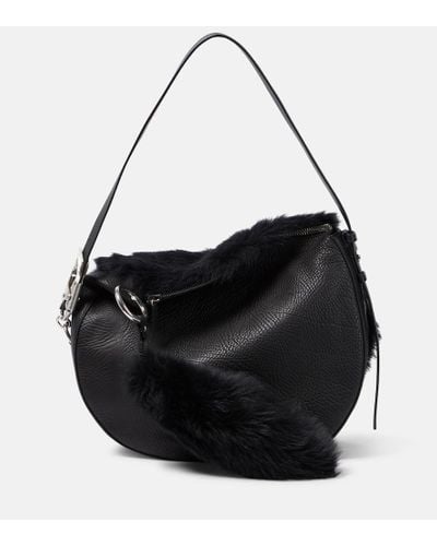 Burberry Knight Medium Leather And Shearling Shoulder Bag - Black