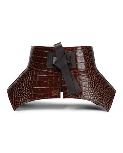 Loewe Obi Croc-effect Leather Belt - Brown