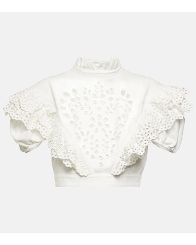Sportmax Ometto Broderie Anglaise Cotton Cropped Top - White