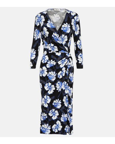 Diane von Furstenberg Robe midi Borris a fleurs - Bleu