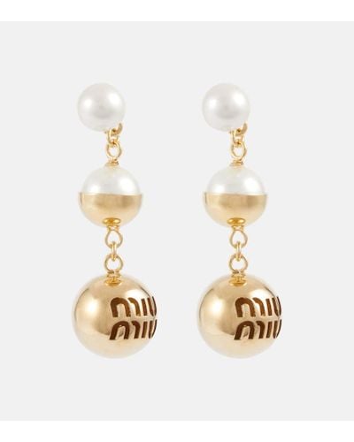 Miu Miu Orecchini pendenti con perle bijoux - Metallizzato