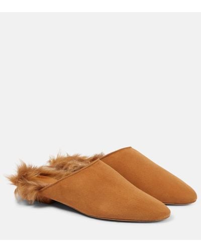 Khaite Otto Shearling-trimmed Suede Mules - Brown