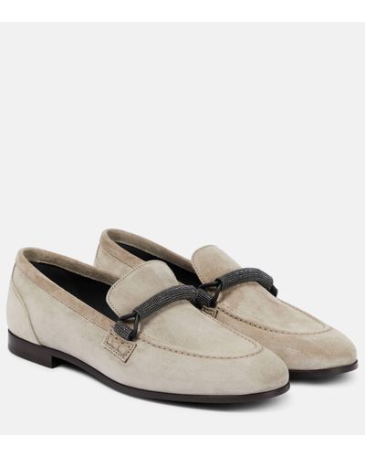 Brunello Cucinelli Embellished Suede Loafers - White