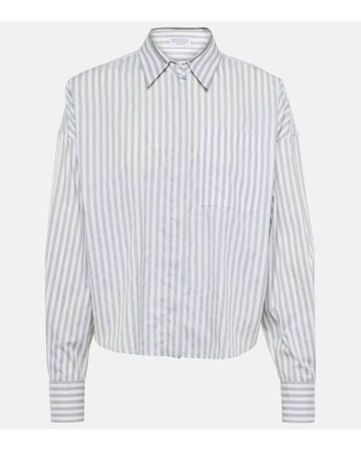 Brunello Cucinelli Hemd aus Baumwolle und Seide - Weiß