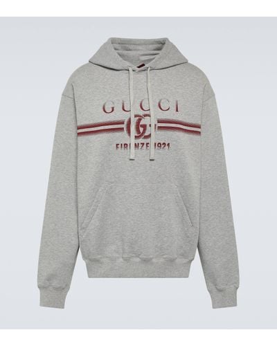 Gucci Logo Cotton Jersey Hoodie - Grey