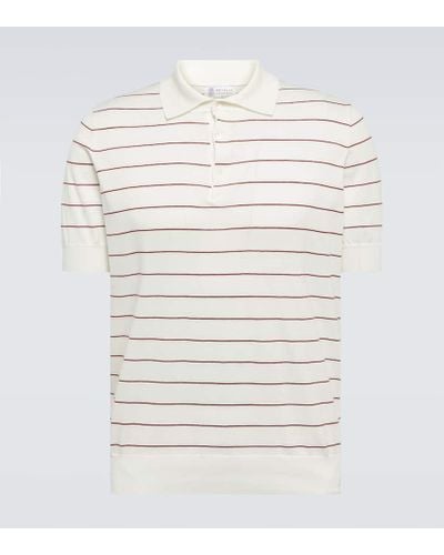 Brunello Cucinelli Striped Cotton Polo Shirt - White