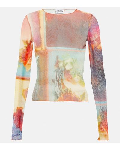 Jean Paul Gaultier Scarf Printed Mesh Top - Pink