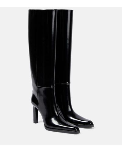 Saint Laurent Vendome Buckled Glossed-leather Knee Boots in Black | Lyst