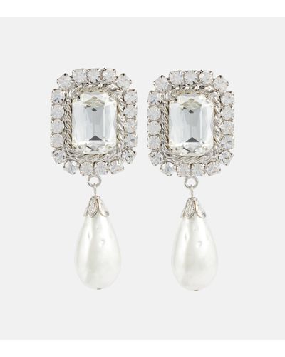 Alessandra Rich Boucles d'oreilles a cristaux et perles fantaisie - Blanc