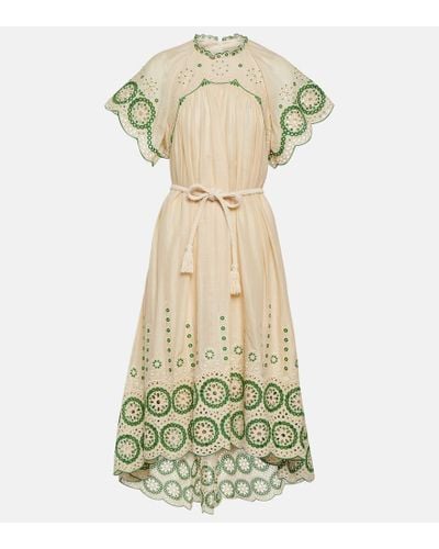 Zimmermann Raie Embroidered Cotton Midi Dress - Metallic