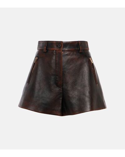 Miu Miu Leather Shorts - Brown