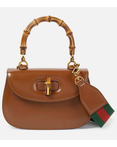 Gucci Bamboo 1947 Small Leather Shoulder Bag - Brown