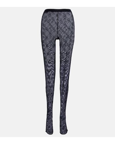 Marine Serre Moonogram Flocked Mesh Tights - Black