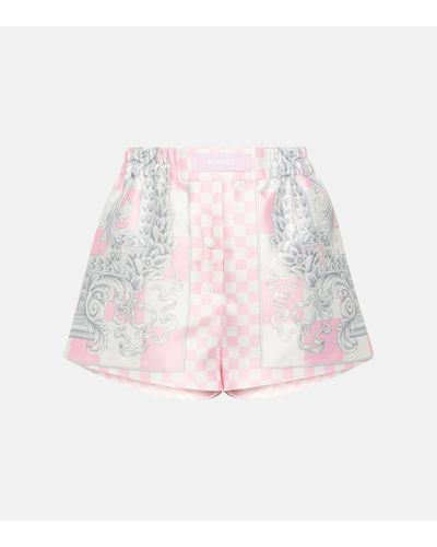 Versace Duchesse Printed Satin Shorts - Pink
