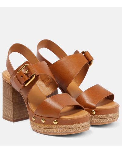 See By Chloé See By Chloe Joline Leather Platform Sandals - Brown